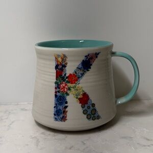 Anthropologie White and Blue Monogram Mug